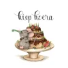 Anillustration Ansichtkaart Muis op verjaardagstaart