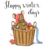 Anillustration Ansichtkaart Muisje in mand winterkleding