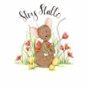 Anillustration Ansichtkaart Hey hallo muisje met tulpen