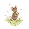 Anillustration Ansichtkaart Muisje in bloemenveld