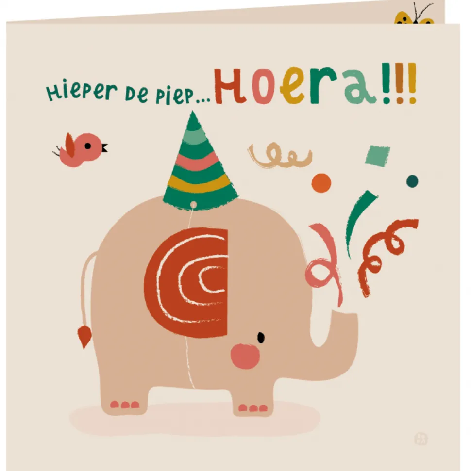 Kaart met envelop Hoera olifant