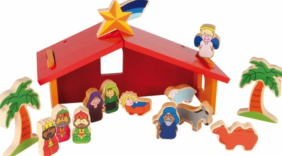 Kerststal Kribbe 14-delig Hout
