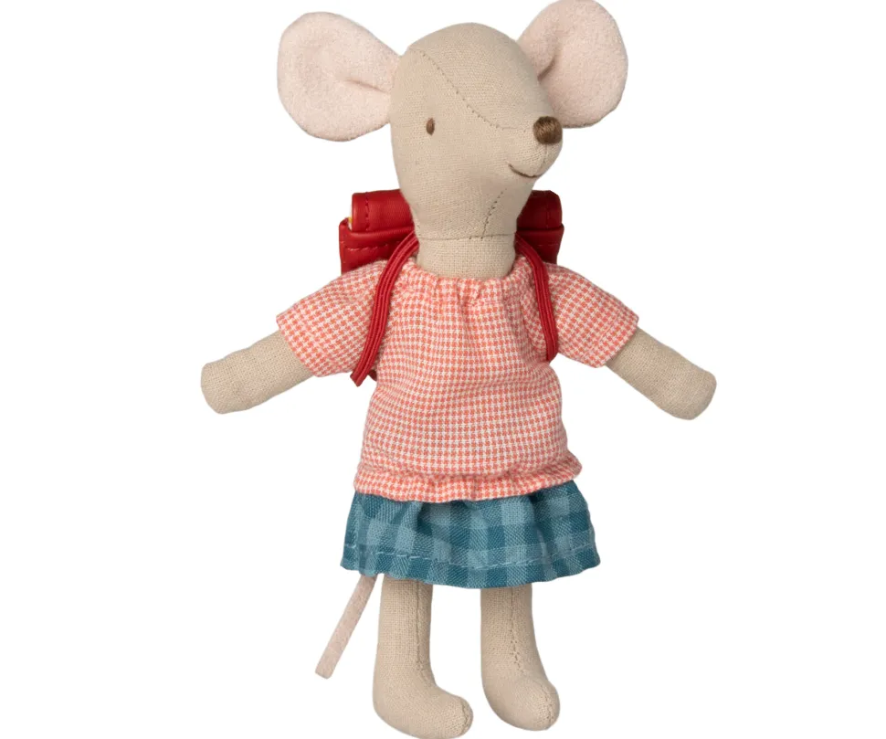 Maileg Tricycle Mouse Grote Zus met Rugzak Rood