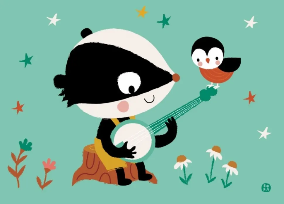 Postkaart Bluegrass banjo badger