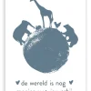 Wenskaart de wereld is nog mooier met jou erbij (blauw)